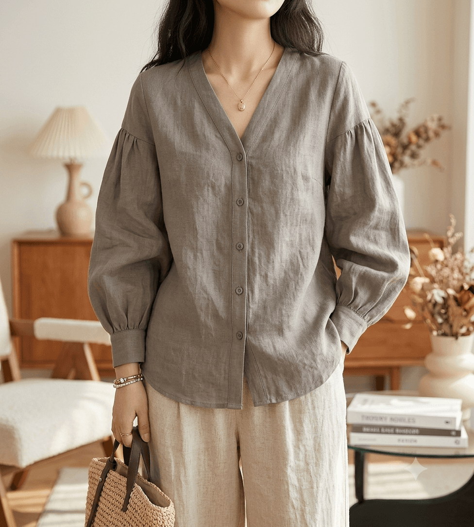 Hình ảnh Áo sơ mi linen tay bồng