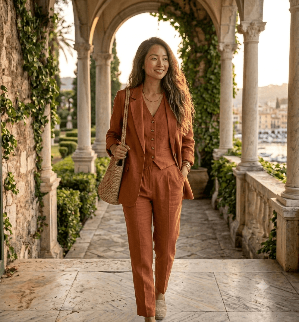 Hình ảnh Bộ vest nữ ba món màu gạch
