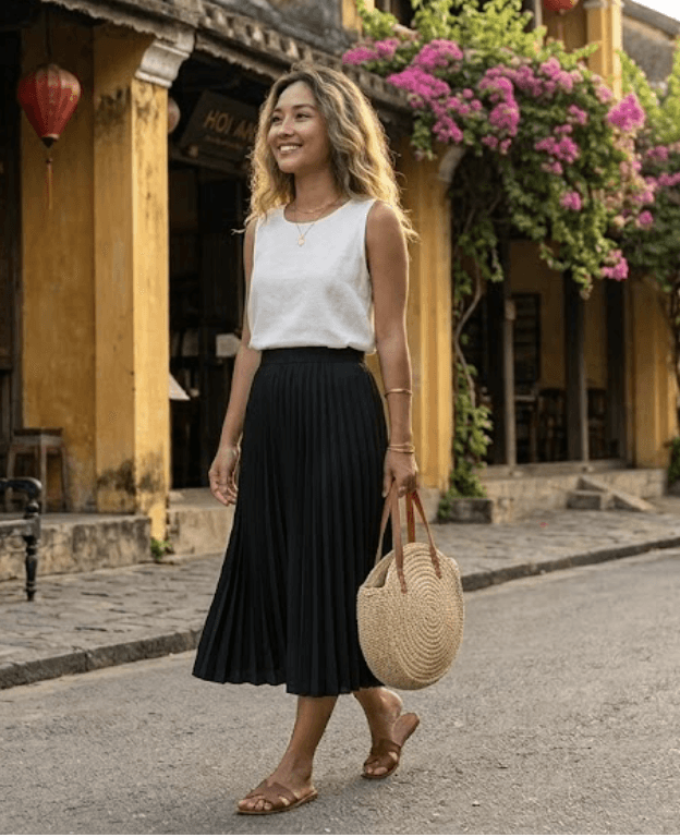 Hình ảnh Chân váy xếp ly đen tuyền