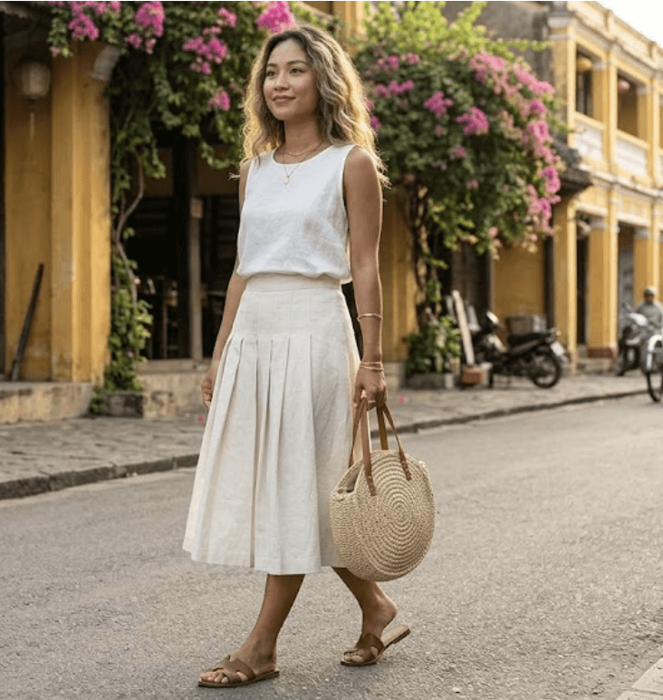 Hình ảnh Chân váy xếp ly trắng kem