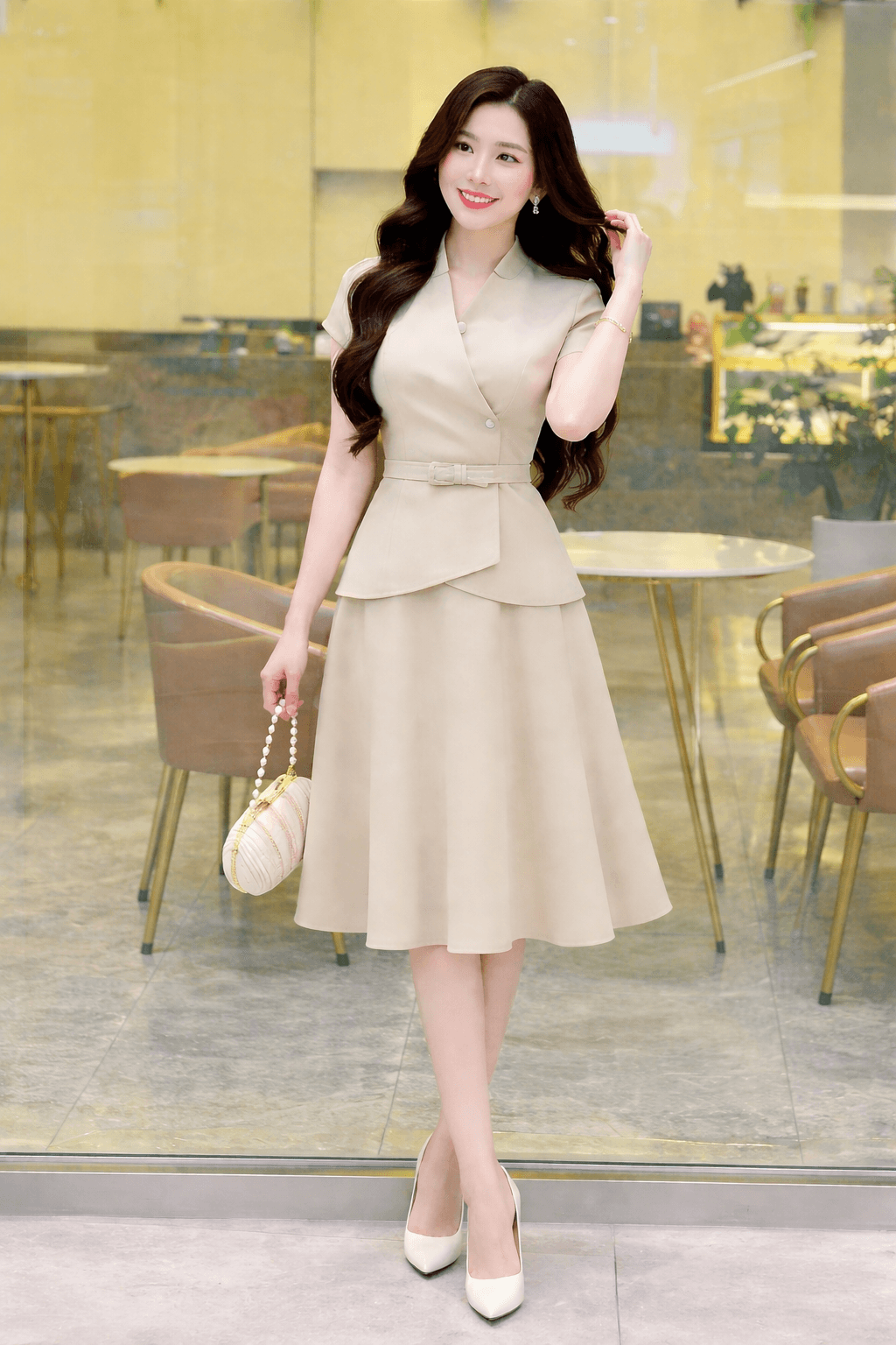 Hình ảnh Đầm linen màu kem