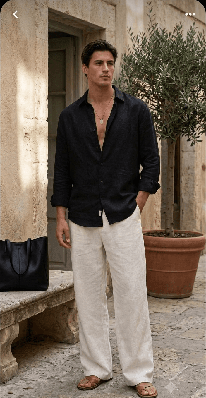 Hình ảnh Set áo sơ mi linen đen kèm quần