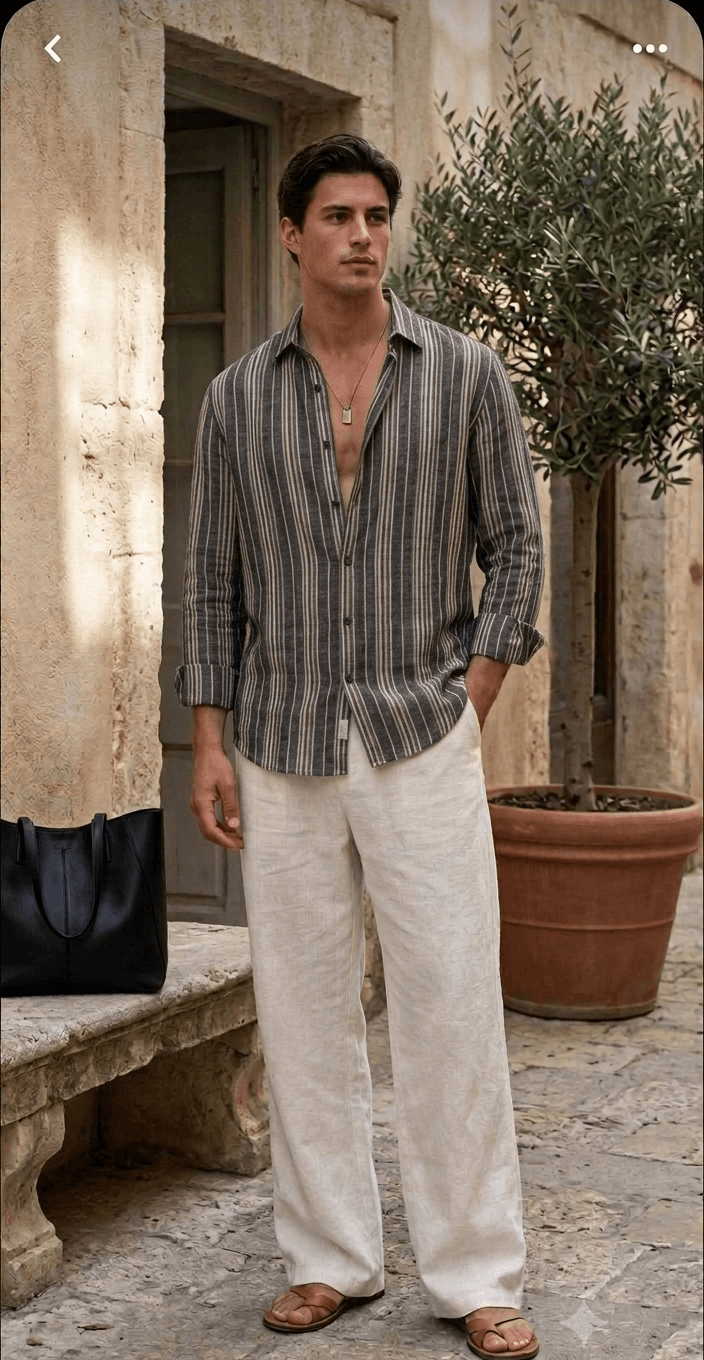 Hình ảnh Set áo sơ mi linen sọc kèm quần