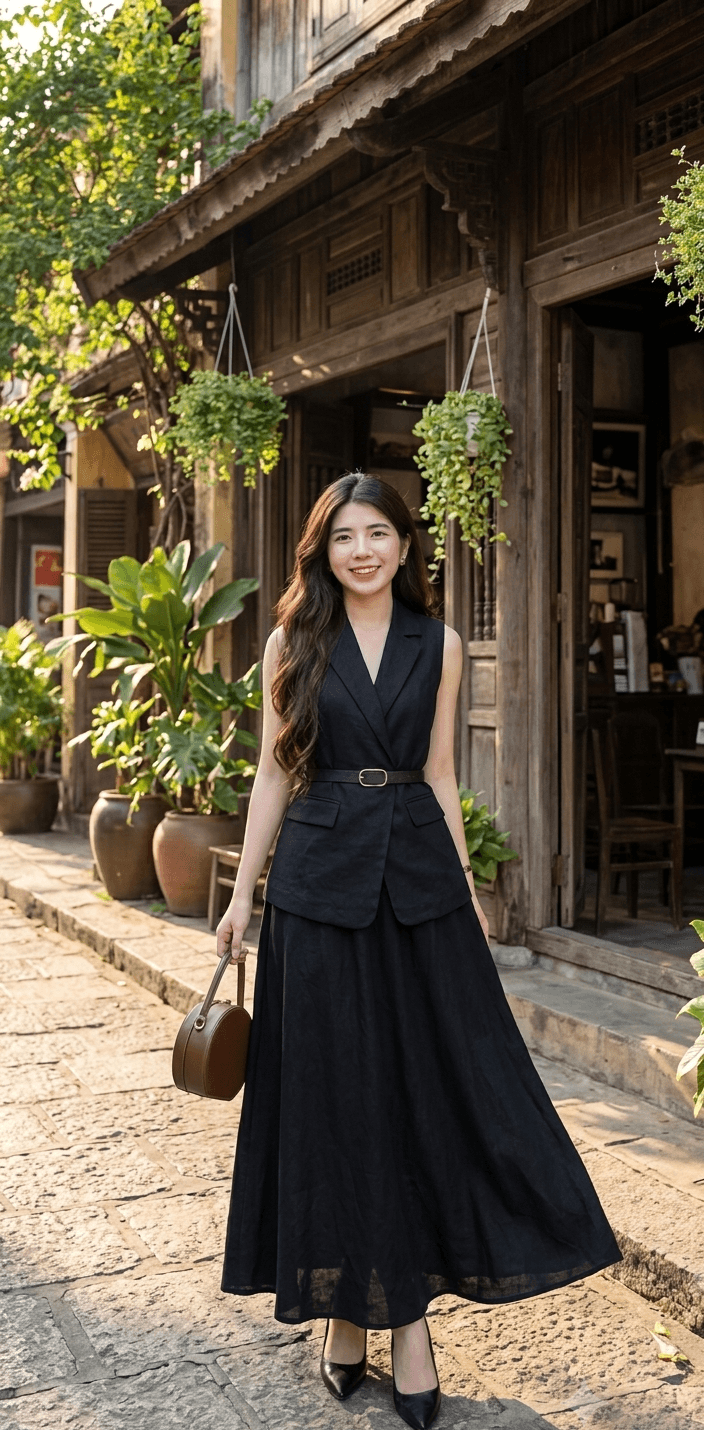 Hình ảnh Set váy cộc tay đen thanh lịch